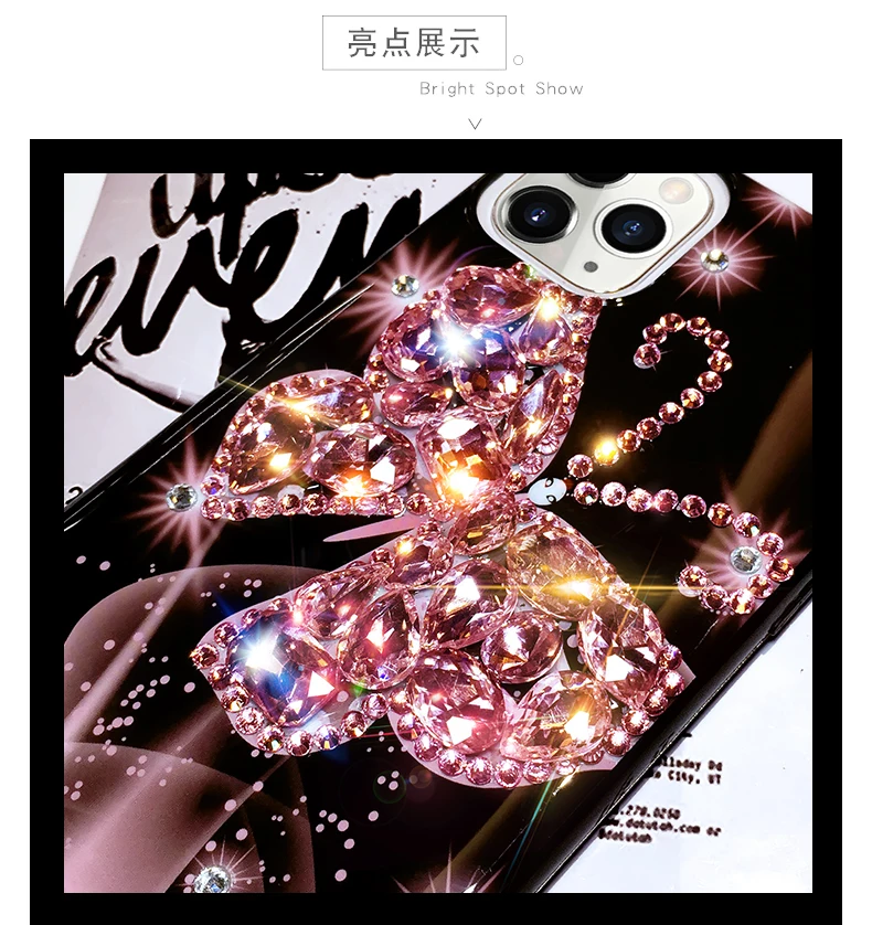 Hermosa Bling Rhinestone Diamante Mariposa de la Cubierta de la caja Con Cristal de la Cadena Para el Iphone 12 Mini 11 Pro XS Max XR X 8 7 6 Plus SE 0