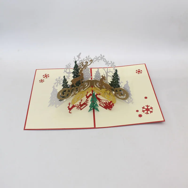 10pcs de Navidad de los Ciervos Árbol 3D Pop-UP Tarjetas de Regalo tarjeta con Sobres de Navidad de Invitación, Tarjeta de Felicitación para la Fiesta de Navidad Suministros 0