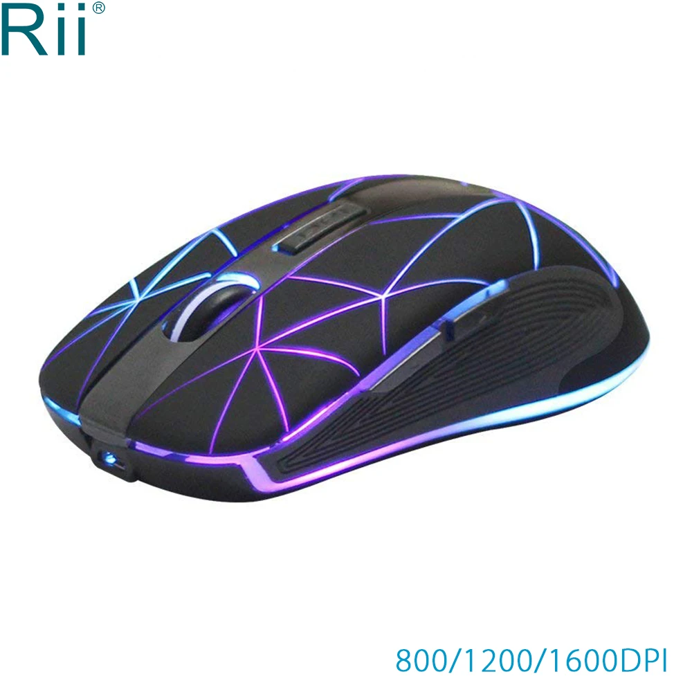 Rii RM 200 1600 DPI Óptico USB Inalámbrico de Ratón de Ordenador con Retroiluminación 2.4 GHz Wireless Gaming Mouse para Mini PC Portátil 800/1200/1600DPI 0