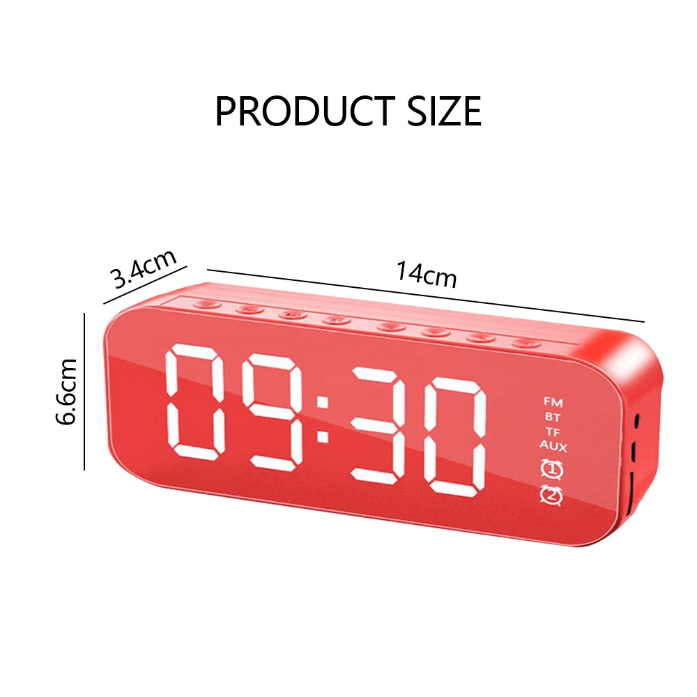 Espejo Reloj despertador LED Reloj Digital Inalámbrico Bluetooth Altavoz Reproductor de Música Snooze Relojes de Mesa Con la Radio de FM Mini Tarjeta del TF 0