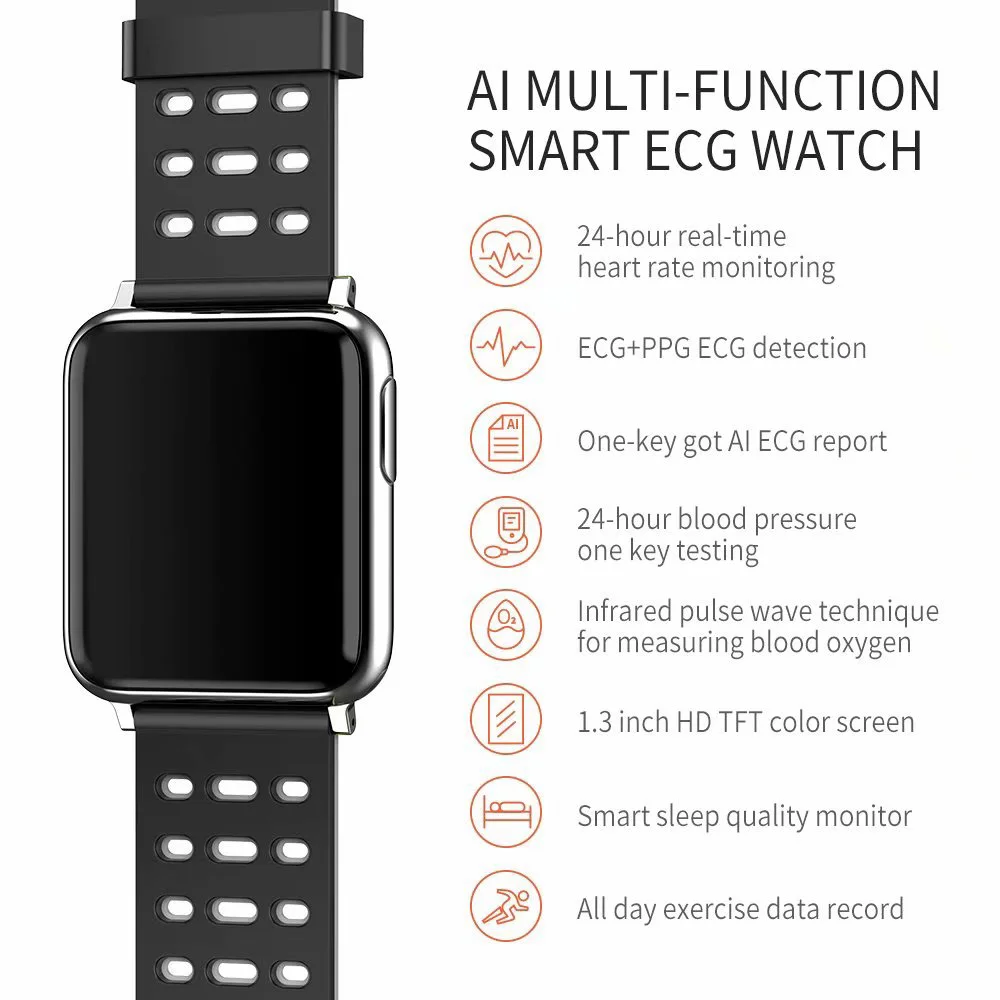 ECG PPG Inteligente de la Banda de Reloj de los Hombres de la Presión Arterial de Oxígeno Monitor de Ritmo Cardíaco Smartwatch de las Mujeres Impermeables para Android IOS Xiaomi 0