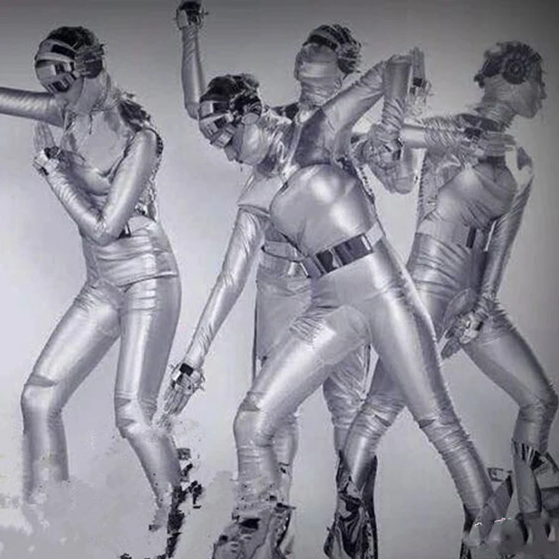 Nueva Plata de Una sola Pieza Traje Espacial Hombres Mono Discoteca Bar las Mujeres Gogo Trajes de Baile de Rendimiento de Ropa Festival Traje DQS5107 0