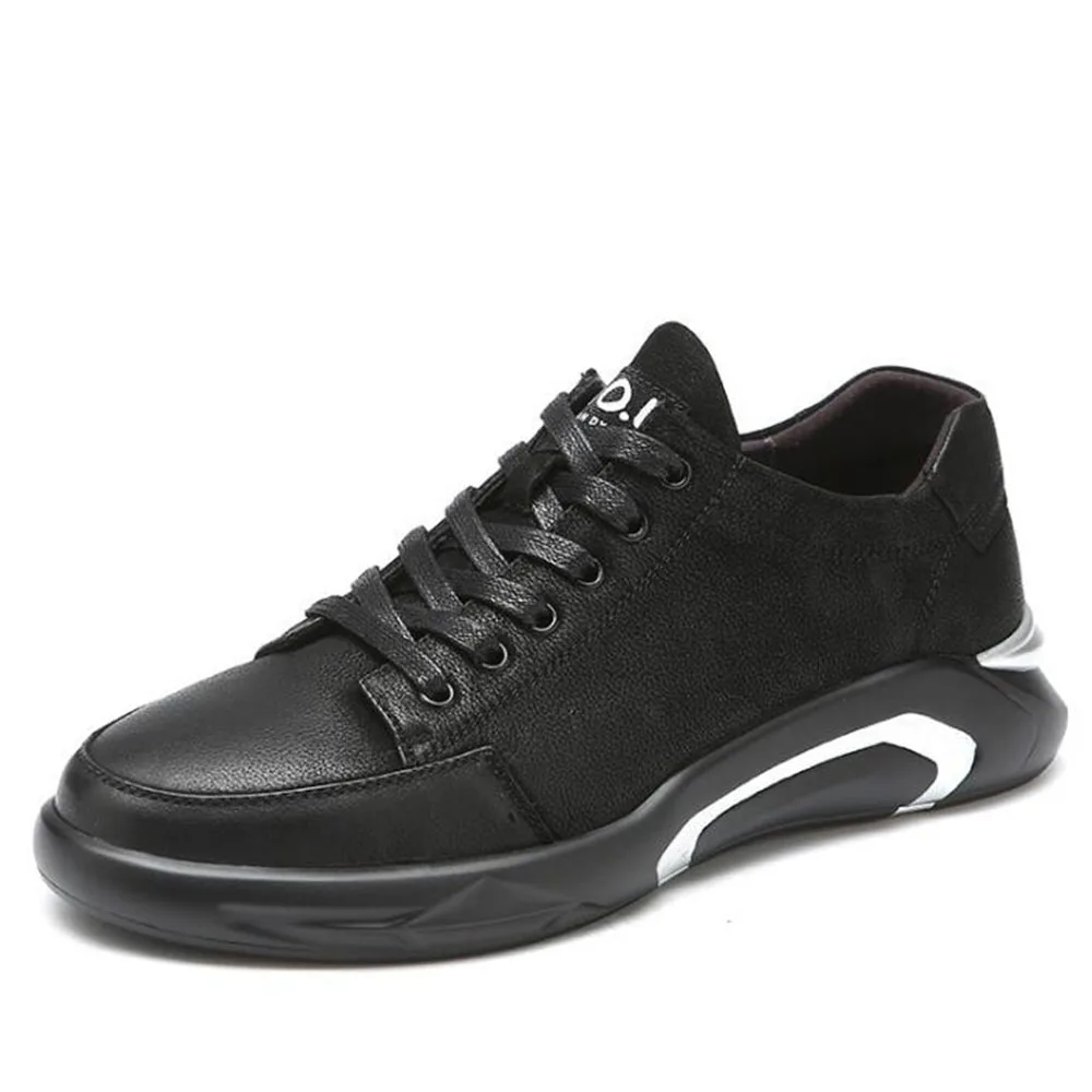 La moda de Cuero Genuino Caminar Mocasines Pisos Zapatos de los Hombres de cuero de vaca de la zapatilla de deporte de los zapatos de los Hombres Casual Encaje negro Zapatos A54-23 0