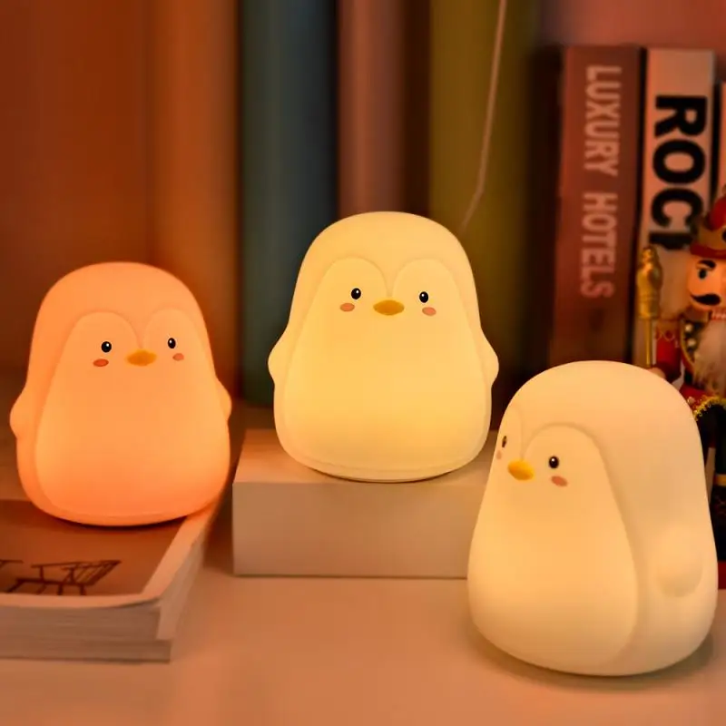 Pingüino de Silicona de Sensor Táctil, LED de las Luces de la Noche USB Recargable Dormitorio Lámpara de la Mesita Para Niños de Bebé de la Navidad Regalos de Cumpleaños 0