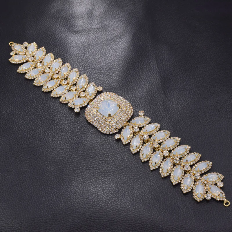 1Piece de Lujo de cristal de diamantes de imitación cinturón para el vestido de boda apliques de deocrations ópalo de cristal de strass de oro accesorios de costura 0