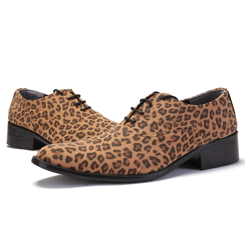 Misalwa de Lujo de la Marca italiana de los Hombres Leopardo de Cuero de Gamuza con cordones Marrón Zapatos Formales Para los Hombres de color Caqui Vestido de Novia Social Masculino 0