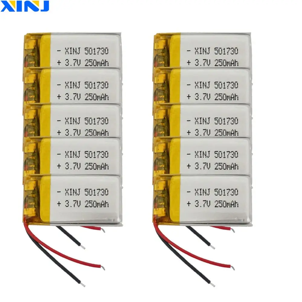 XINJ 10pcs 3.7 V 250 mAh Li-Po Batería de Polímero de 501730 Para auriculares bluetooth mp3 gafas de altavoz de los relojes inteligentes de la Cámara DVR DVC 0
