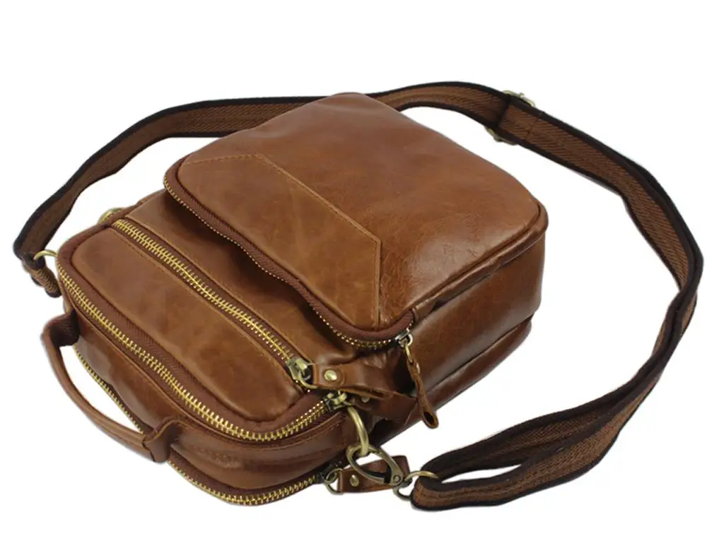 La moda Crossbody bolso de Cuero Genuino de los Hombres bolsa de hombro de Cuero de los hombres bolsa de mensajero masculino de Ocio pequeña bolsa Sling Bolso de mano bolso de Brown 0