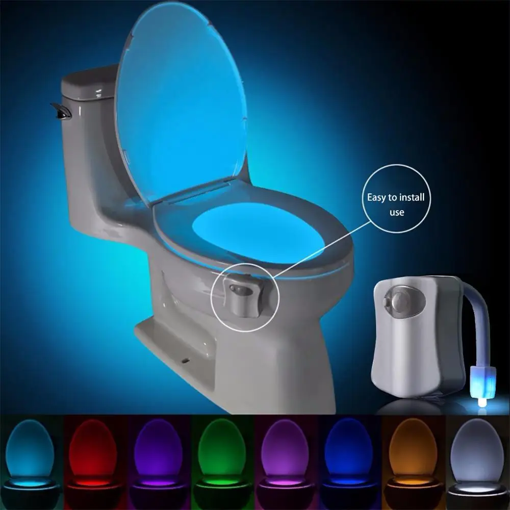 Smart Sensor de Movimiento PIR Asiento de Inodoro Luz de la Noche 8 Colores Impermeable de la luz de fondo De la taza de Inodoro LED Luminaria Lámpara WC WC Luz 0
