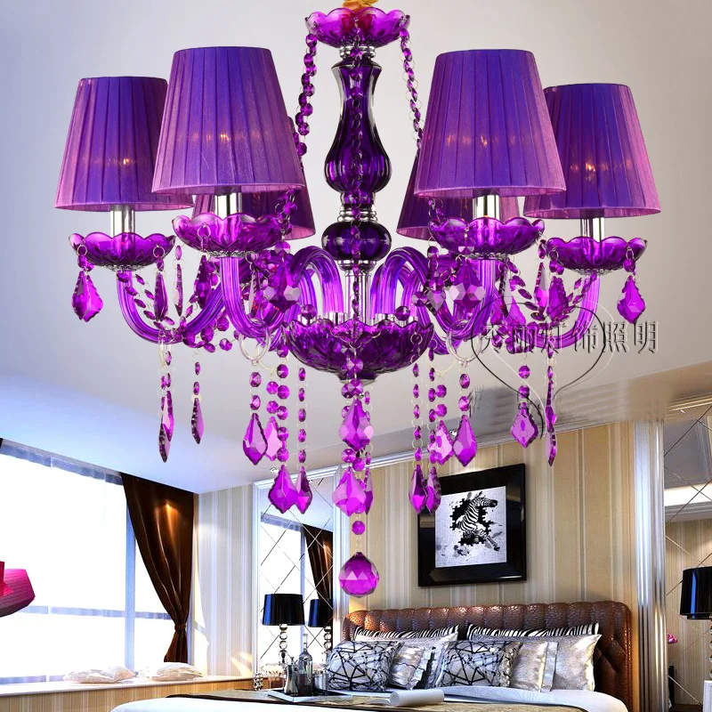 Púrpura Iluminación de la lámpara de salón Dormitorio Cocina de la Isla K9 cristal araña con pantalla de mediados del siglo xx decoración colgante 0
