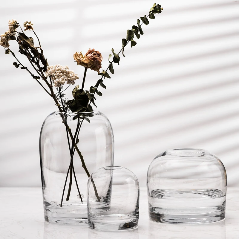 Florero de Cristal Gris Sala de estar Decoración Transparente Simple Nórdicos de la Decoración de la Casa Terrario Para Flores de la Boda Decoración de вазы 0