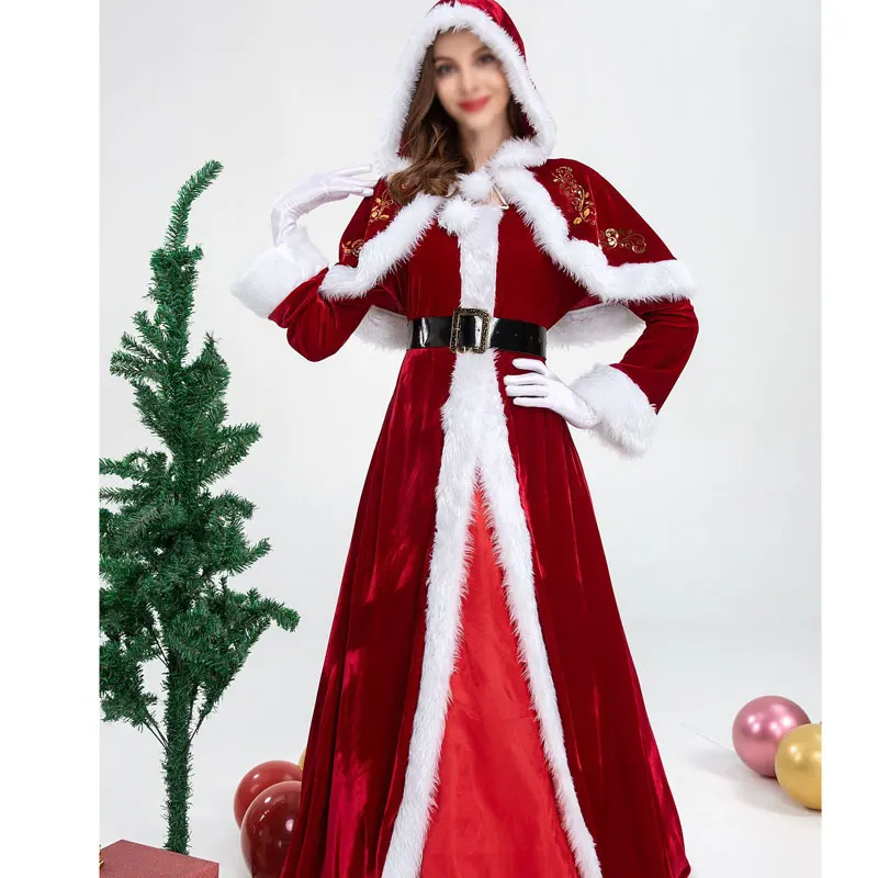 La Navidad La Señora De Santa Claus Traje De Cosplay Adulto De Disfraces Disfraces De Navidad Rojo Chal De Las Mujeres De Invierno De Ropa De Fiesta De Halloween 0