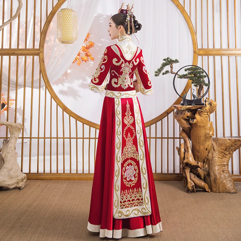 Vintage De Lujo De Novia Bordado De Diamantes De Imitación Cheongsam Moderno Chino Tradicional Vestido De Novia Oriental De La Mujer Qipao Vestidos 0