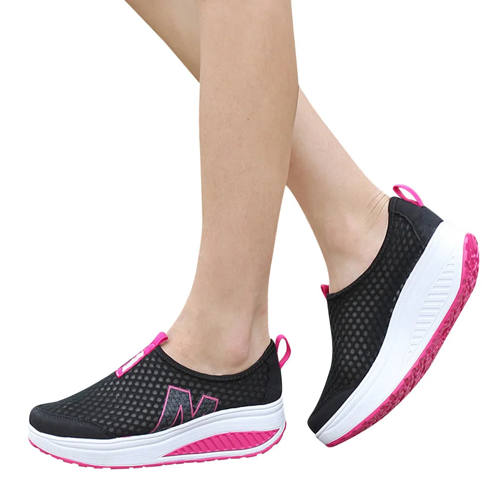 Casual Zapatos de Mujer de Malla de Cuña, Con Aumento de la Base de Zapatillas de deporte Sólido Mediados Talón, Dedo del pie Redondo de Gran Tamaño de la PU Zapatos Casual Mujer 0