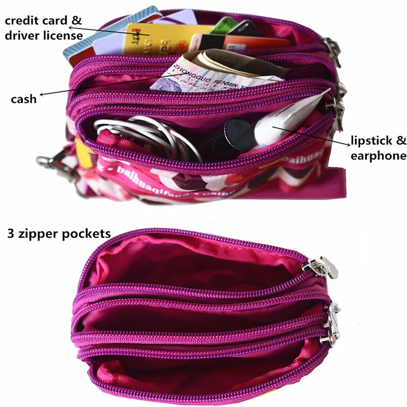 Lindo monedero kawaii brazalete bolsa pequeña bolsa de carteras de diseñador de nylon de embrague monedero con la correa de la impresión floral monederos 0
