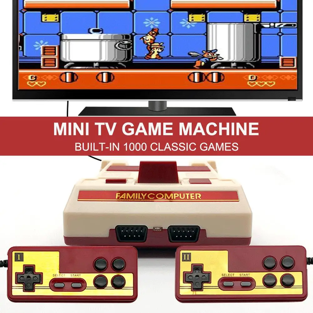 La TV de Mini Consola de juegos de Vídeo, Construido en 1000 Juegos Clásicos Retro de la Consola del Controlador Dual Jugadores Gamepad de Salida AV 0