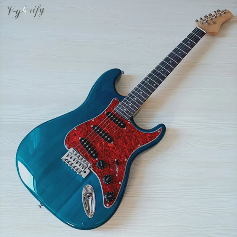 SAN eléctrica cuerpo de basswood guitarra de 39 pulgadas 6 de la cadena azul de alto brillo acabado de la guitarra eléctrica 0