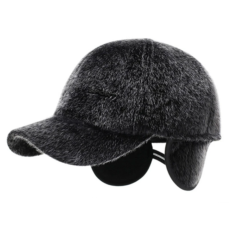 De invierno de los Hombres al aire libre de Piel Sintética Bombardero Gorros Con Orejeras Además de Terciopelo Caliente Sombreros de Invierno de mediana edad Espesa Nieve de Día Snapback Hat L5 0