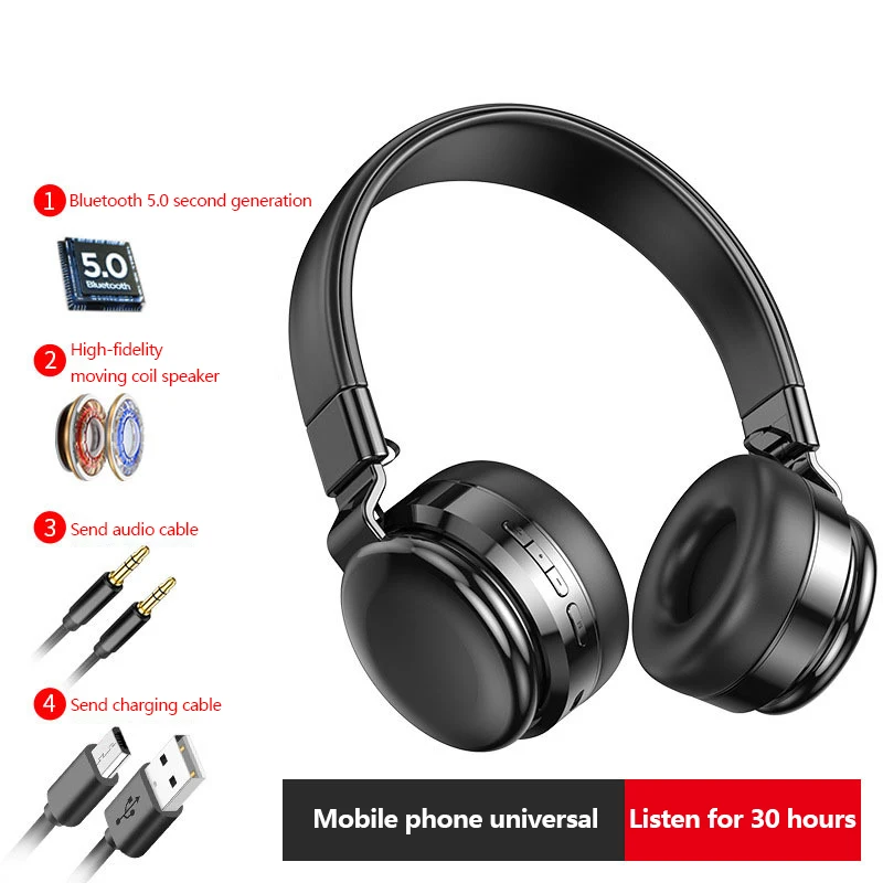 R10 Bluetooth 5.0 Auriculares Inalámbricos Estéreo Plegable Auriculares de Audio MP3 Ajustable Auriculares Soporte de Tarjeta TF Con Micrófono Para la Música 0