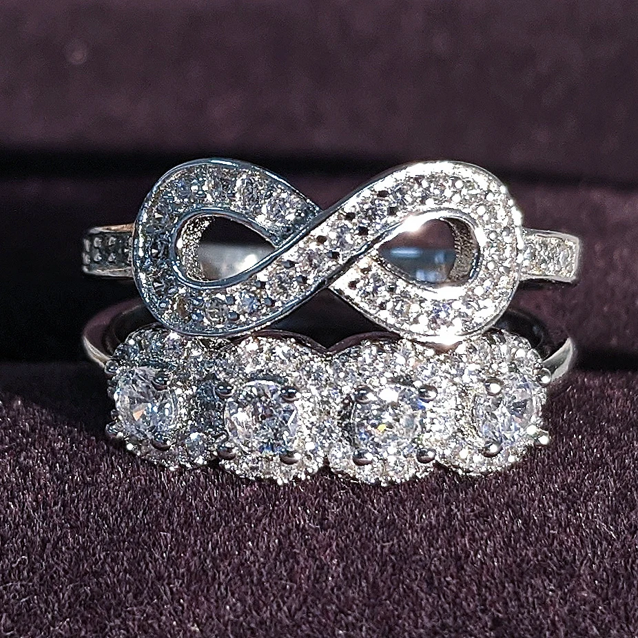 2019 nueva de lujo de la moda redonda de plata de ley 925 anillo de boda conjunto de las mujeres de la señora de la joyería de regalo de aniversario a granel vender R5132 0