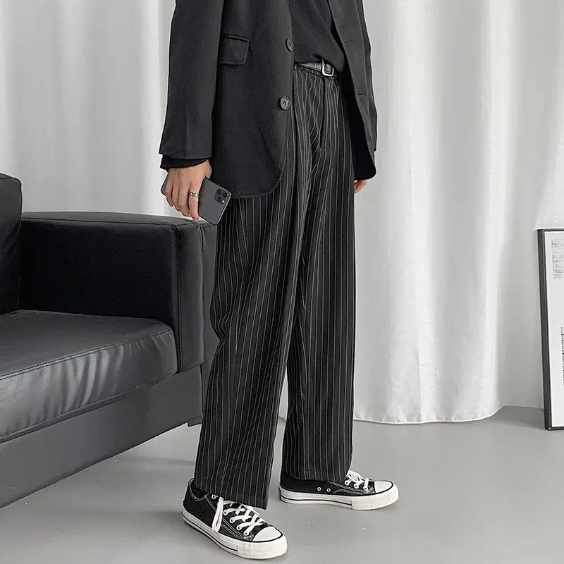 2020 Hombres de la Moda de Tendencia Simple Negro/gris Traje de Pantalones de Algodón Pantalones Formales Suelto de la Raya de la Impresión Casual Pantalones de Gran Tamaño M-5XL 0