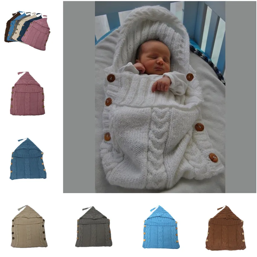Otoño/invierno de 2019 de bebés de tejido de punto hilados de bolsa caliente botón estilo de la fotografía props Carrito de sacos de dormir de los Niños y las niñas paquete sleepi 0
