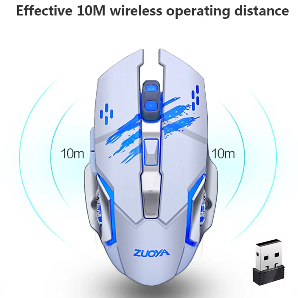 ZUOYA Mouse 2.4 GHz Receptor Inalámbrico LED de Silencio en Silencio recargables USB Equipo de Juego Óptico, juego de Ratones Para ordenador PC Portátil 0