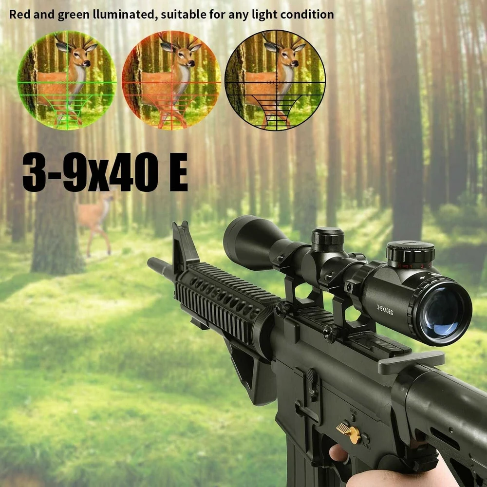 3-9x40EG Óptica de Caza Riflescope con Rojo/Verde Iluminado para Rifle de Aire Óptica de la Caza de Francotirador Ámbitos de Vista W/Par 0