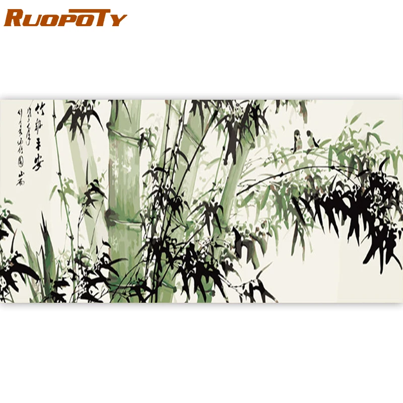 RUOPOTY 60x120cm Marco de BRICOLAJE Pintura Por Números Chino Bambú Pintura Acrílica Pintura Por Números de Gran Tamaño Para la Sala de las Artes 0