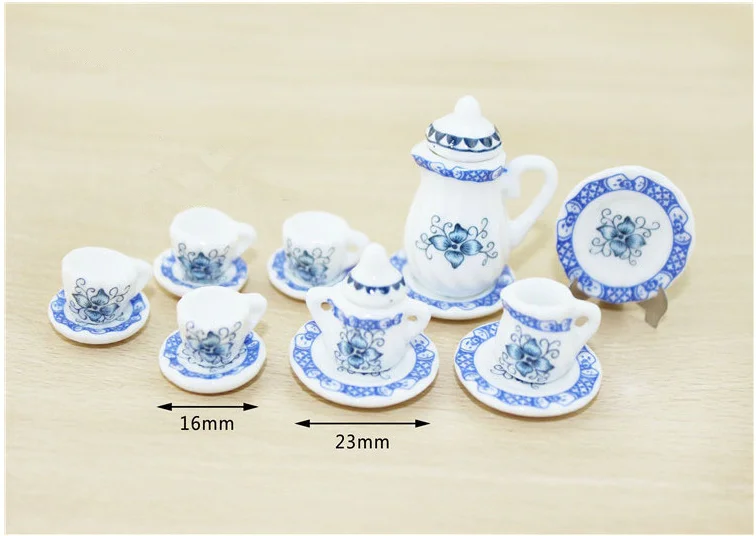 China de Cerámica de la casa de Muñecas en Miniatura de Porcelana Azul y Blanca de Comedor, Vajilla juego de Té Plato de la Copa de la Placa de la Casa de Muñecas, Accesorios de Cocina 0