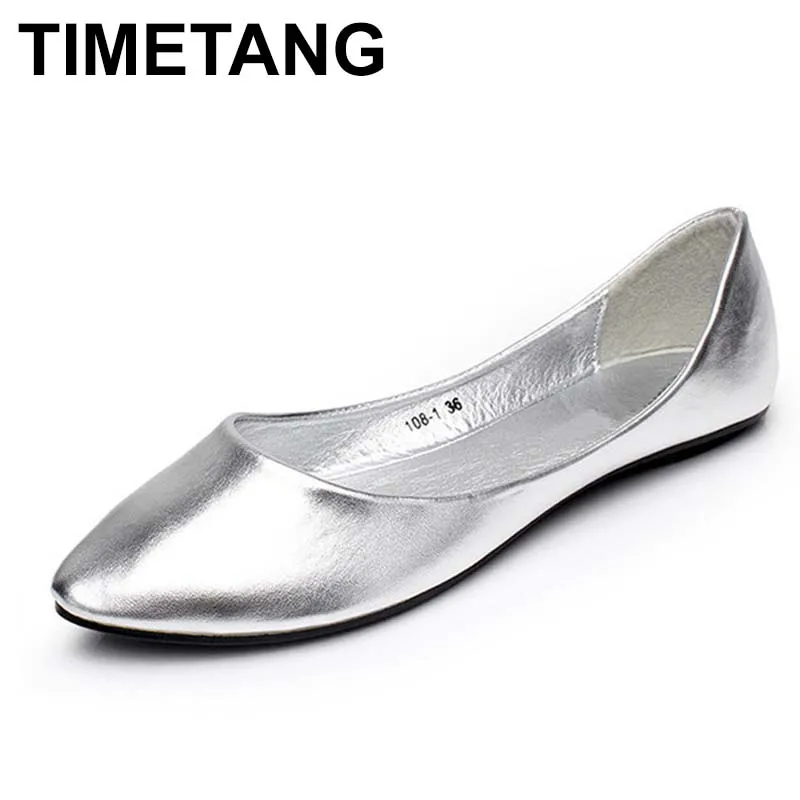 TIMETANG Gran tamaño 40.41 clásico de la mujer sencilla de metal color de la pu de la plana zapatos de señora de poca profundidad de la boca casual zapatos C154 0