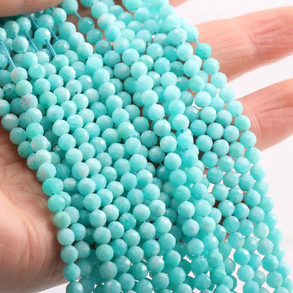 Natural de Cuentas de Piedra Pequeñas Perlas Facetadas de Amazonita de 4,5 mm de Sección Suelta Perlas para la Joyería del Collar DIY Pulsera (38cm) 0