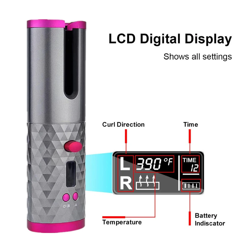 Portátil Inalámbrica Automática rizador Hair Curler USB Recargable para la Pantalla LCD Rizado de la Máquina 0