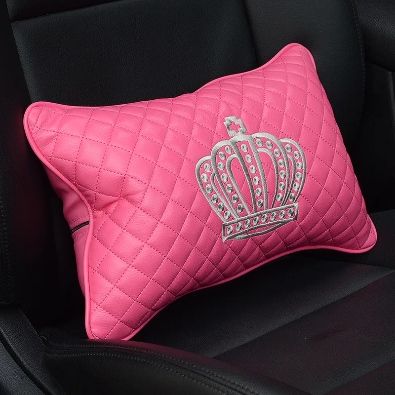 Accesorios del coche de interior de color rosa para las niñas de las mujeres de cuero de la Corona del reposacabezas de la almohada serie completa para bmw e46 e60 e90 f10 vw golf 0