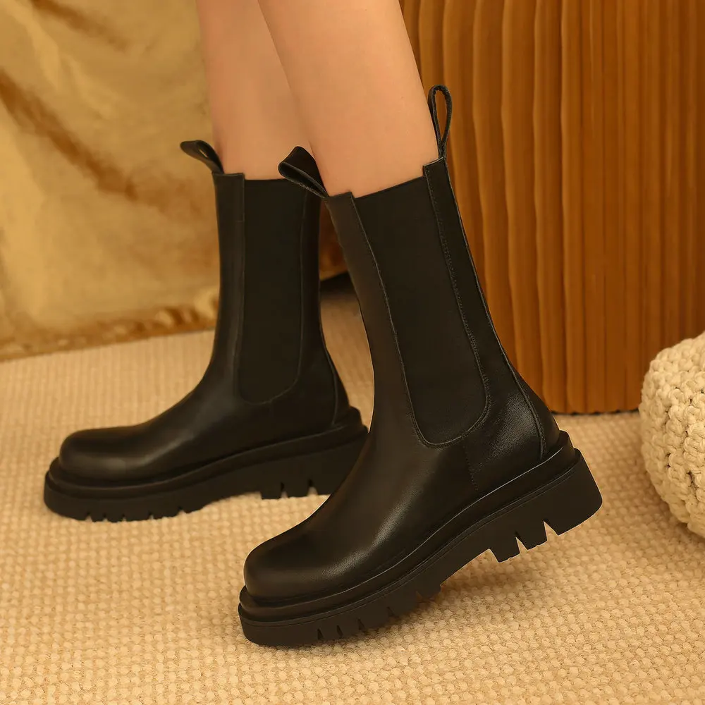 SKLFGXZY Otoño invierno las botas de las Mujeres de cuero Genuino botas Chelsea Caballero botas de Mujer zapatos de Tamaño 34-39 0