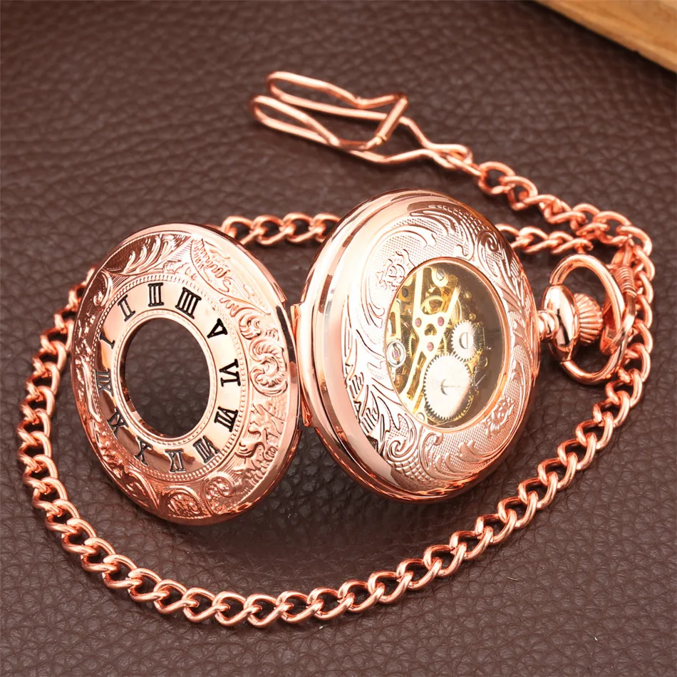 Oro Rosa/Negro/Plata/ Bronce Números Romanos Pantalla Mecánico De La Mano De La Bobina Antiguos Relojes De Bolsillo De La Vendimia Colgante De Reloj De Regalos 0