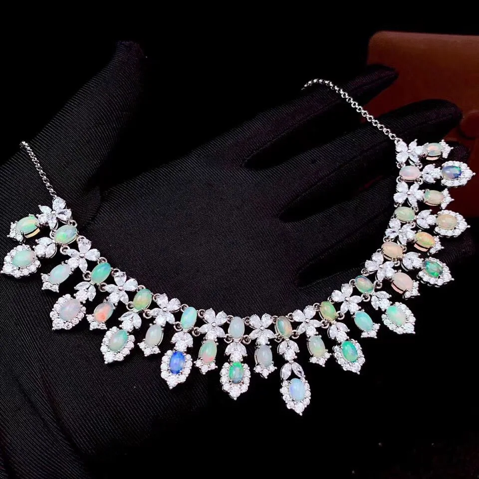 Nueva naturales ópalo collar de mujer 925 collar de plata de fuego de color brillante, súper de lujo de estilo elegante 0