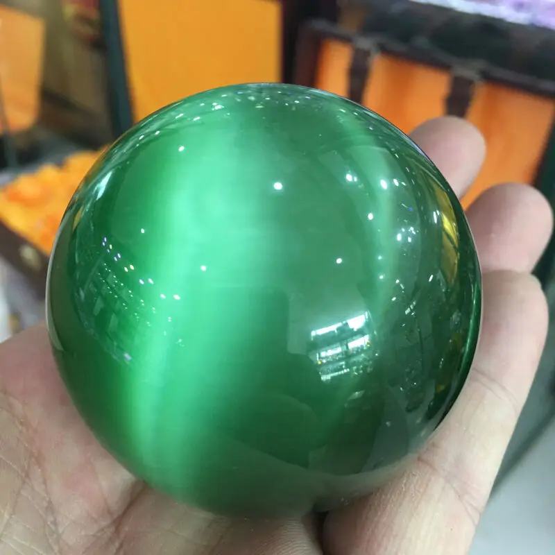 Raro Natural de Cuarzo verde de Ojo de Gato de Cristal de Sanación Bola Esfera de 60 mm + Soporte 5AAA 0