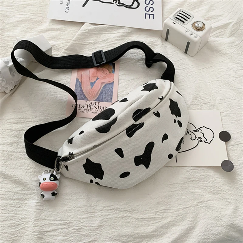 Corea 2020 de la Leche de Vaca de Impresión de las Mujeres de Lona correa Crossbody Bolsa Japonesa Harajuku Girl Lindo Pecho Bolsas de Cintura Cinturón de Mujeres Fanny Pack 0