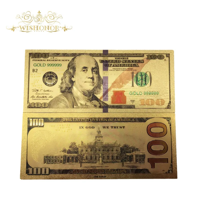 10pcs/lot Venta Caliente de Color de estados UNIDOS de Oro de los Billetes Nuevos de 100 Dólares Billetes Réplica Dinero de los Billetes en Oro Plateado Regalo del Negocio de la Colección 0