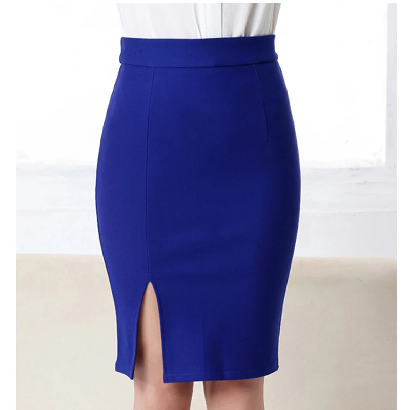 Nuevo Lápiz Mujeres Faldas de la Oficina de Trabajo de Slim Elegante de Split Frontal Midi Falda de Cintura Alta Bodycon OL Moda Faldas Negro Gris Azul Rojo 0