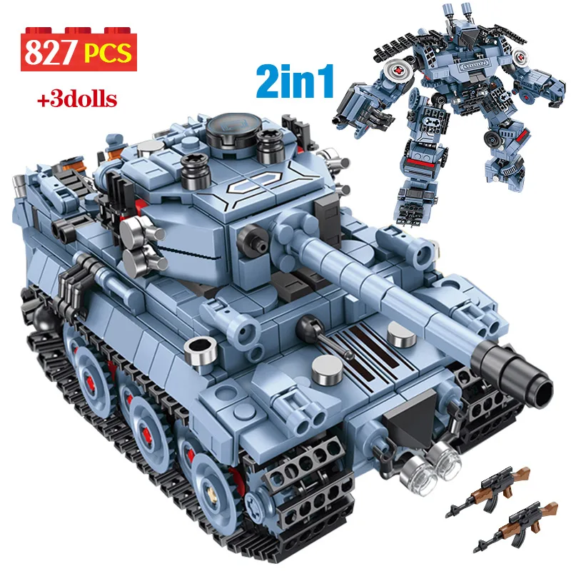 810Pcs M1A2 Abrams Principal Tanque de Batalla de Bloques de Construcción de Tigre Tanque Pesado de la 2 ª guerra mundial Deformación Robot Ladrillos de Juguetes para los Niños de los Niños 0