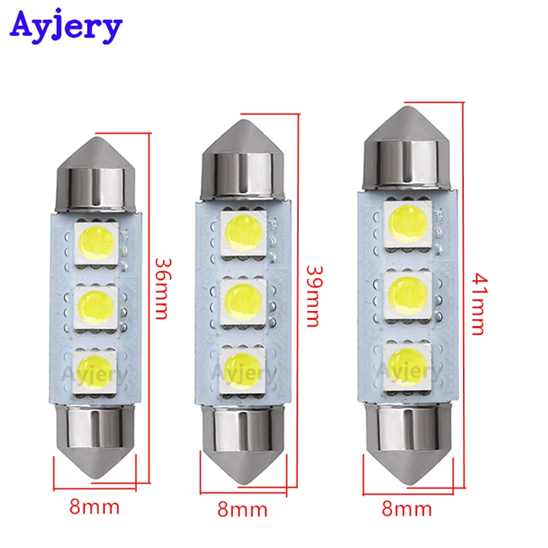 AYJERY Super Brillante 50PCS 33 mm 36 mm 39 mm 42 mm de C5W 5050 3 SMD 3 LED Blanco de Automoción de la Luz de Estacionamiento Interior Lámparas de la Luz del techo de 12V 0