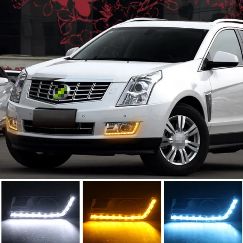 1 juego Para Cadillac SRX 2012 2013 2016 LED luces de circulación diurna Diurna Luces de Niebla Cubierta de la Lámpara Con la Vuelta Señal de color Amarillo 0