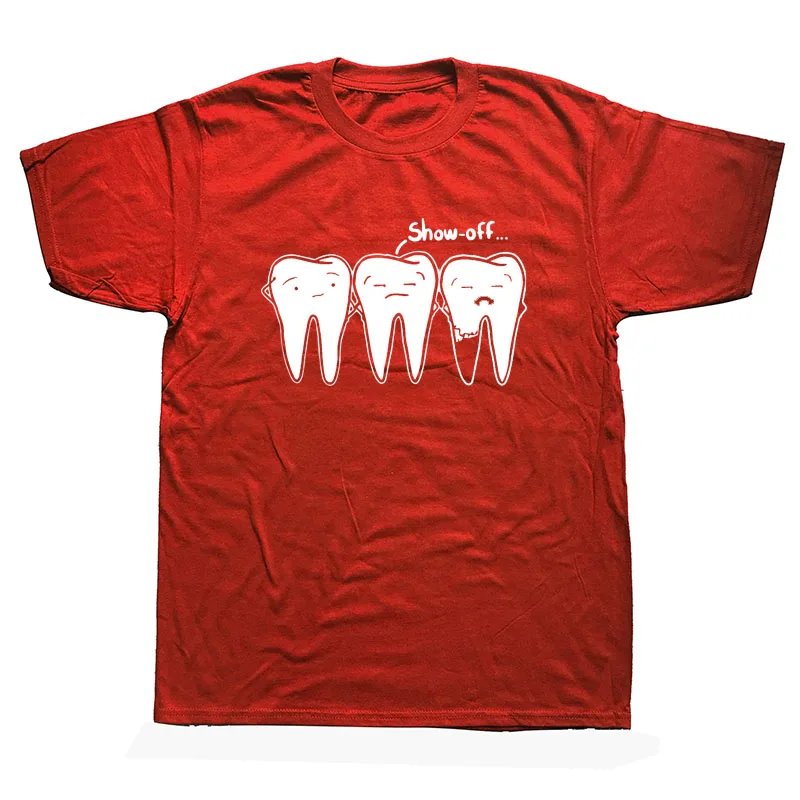 Divertido Verano Show-off Diente Camisetas Dental Dentista de Cuidado de la Salud de Cuello Redondo de Manga Corta Tops Algodón T Camisa de los Hombres Más Tamaño 0