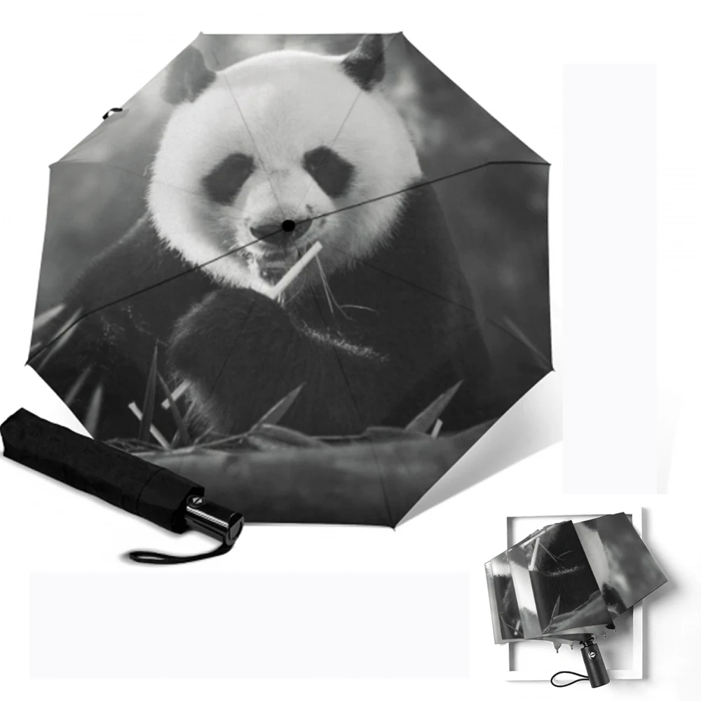 Completo Automática de las Mujeres de la Lluvia Paraguas Plegable 3 Mujeres Paraguas Panda de Animal print Anti-UV Protección del Sol Paraguas Impermeable 0