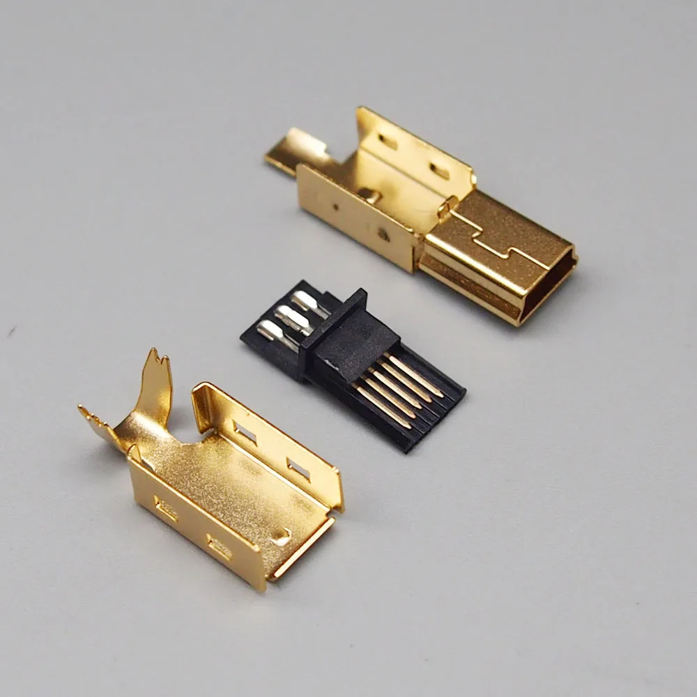 Envío gratis 30sets chapado en oro de BRICOLAJE cable de conexión 5p Mini USB macho clavija Mini USB-enchufe 5P 3 en 1 0