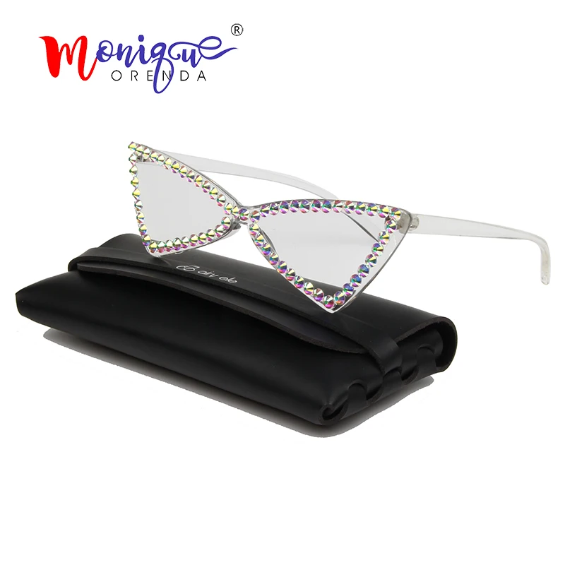Triángulo de 2019 Cat Eye Gafas de sol de las Mujeres de Montura Vintage Rhinestone de las Gafas de sol de color Rosa Amarillo Tonos de Moda para las mujeres 0