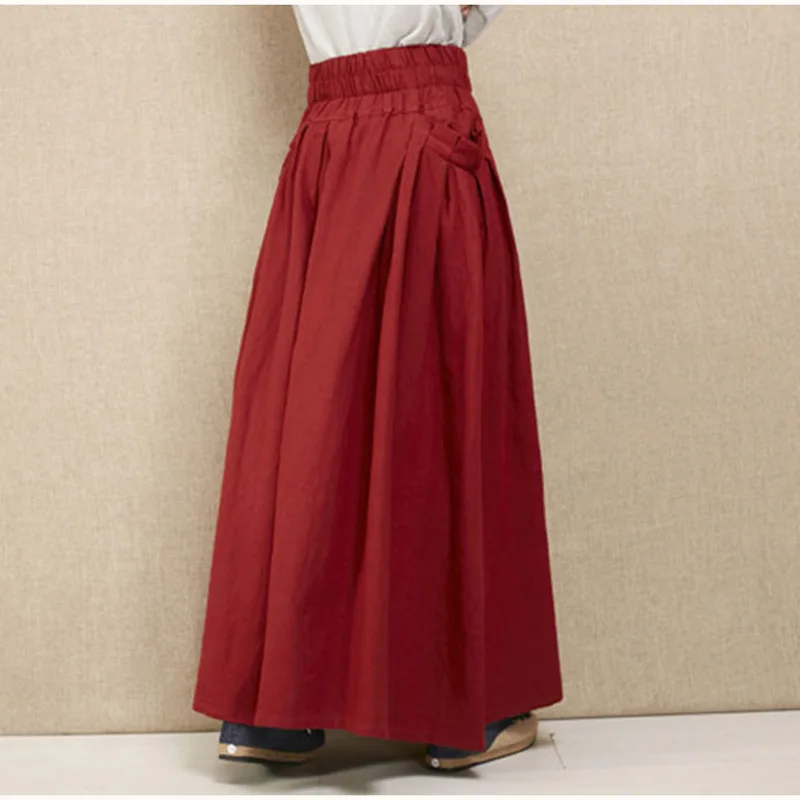 2019 Primavera Retro Casual Vintage Rojo Negro de Algodón y Ropa de Mujer Femenina Falda Plisada / faldas Largas de Mujer / Feminina Falda 0