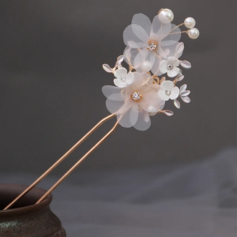 FORSEVEN Retro Tradicionales Flores de Cristal Perlas Simuladas Largo de la Borla Horquillas del Pelo Palo Clips de Novia de China de Accesorios para el Cabello 0